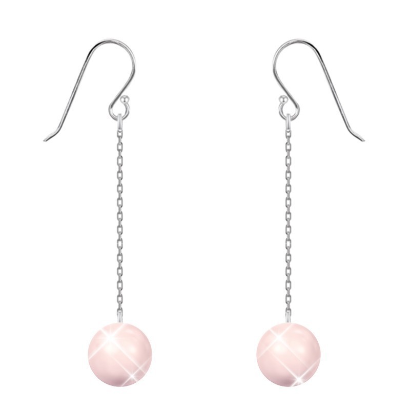 Rose Pink Pearl Dangling Earring Embellished with Austrian Crystals