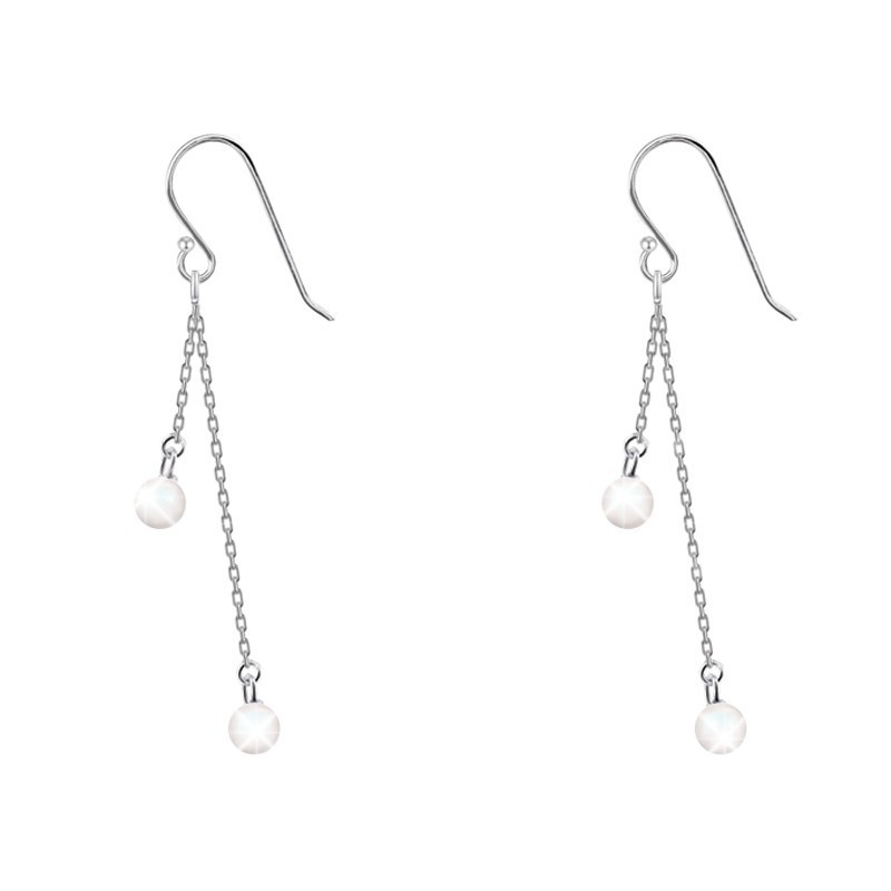 Crystal Pearl Duoble Chain Earring Embellished with Austrian Crystals