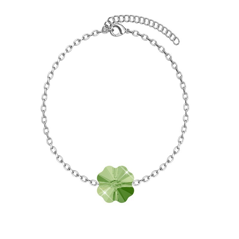 Lucky Four Leaf Clover Crystal Anklet Embellished with Austrian Crystals