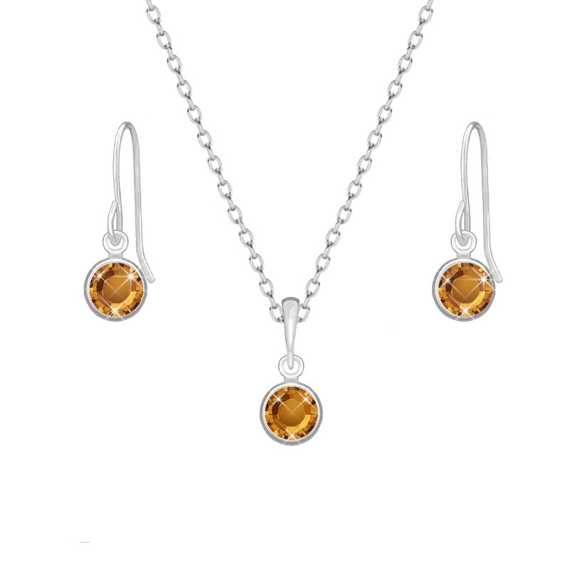 White Gold Plated Topaz Set Embellished with Austrian Crystals