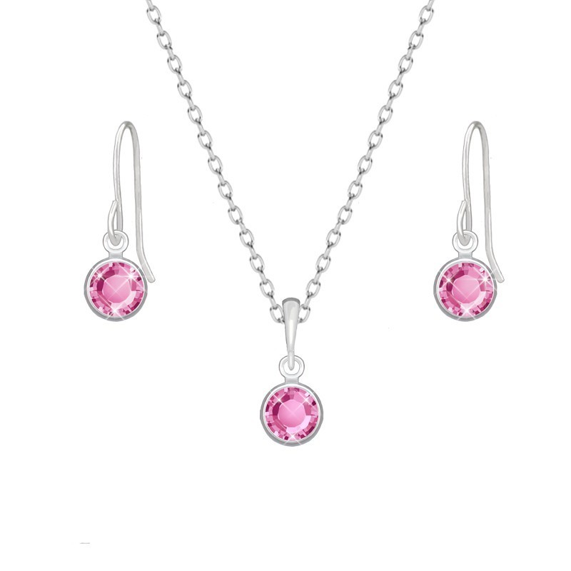 White Gold Plated Rose Pink Set Embellished with Austrian Crystals