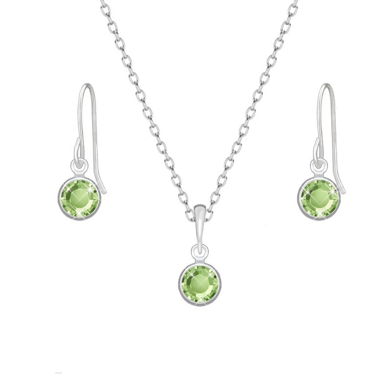 White Gold Plated Peridot Set Embellished with Austrian Crystals