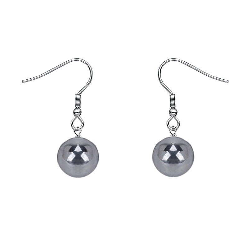 Premium Stainless Steel Natural 12mm Terahertz Globe Classic Hook Hypoallergenic Earrings