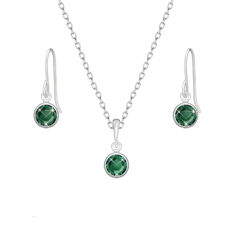 White Gold Plated Emerald Set Embellished with Austrian Crystals