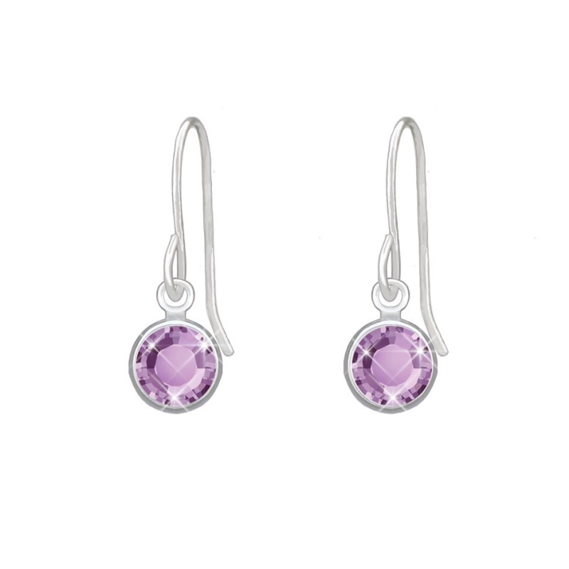 18K White Gold Plated Light Amethyst Hook Earring Embellished with Austrian Crystals