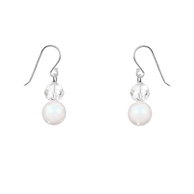 Crystal + Pearlescent Pearl Earrings Embellished with Austrian Crystals