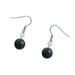 Premium Stainless Steel Natural Volcano Lava 10 mm Globe Classic Hook Hypoallergenic Earrings