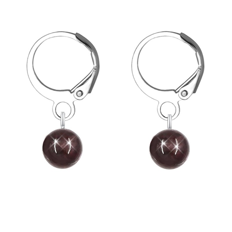 Premium Steel Hoop Natural Garnet Dainty Crystal Earrings