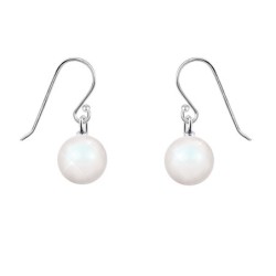 Pearlescent White Crystal Pearl 8mm Hook Earrings Embellished with Austrian Crystals