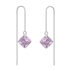 June Birthstone Light Amethyst Princess Cut Premium Austrian Crystal 18K White Gold Plated Thread Dangling Earrings