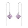 June Birthstone Light Amethyst Princess Cut Premium Austrian Crystal 18K White Gold Plated Thread Dangling Earrings