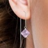 June Birthstone Light Amethyst Princess Cut Premium Austrian Crystal 18K White Gold Plated Thread Dangling Earrings