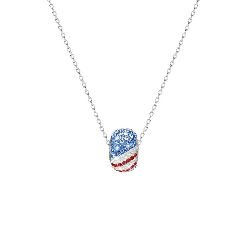 BeCharmed Pave Flag USA Stainless Steel Necklace Embellished with Premium Grade Austrian Crystals