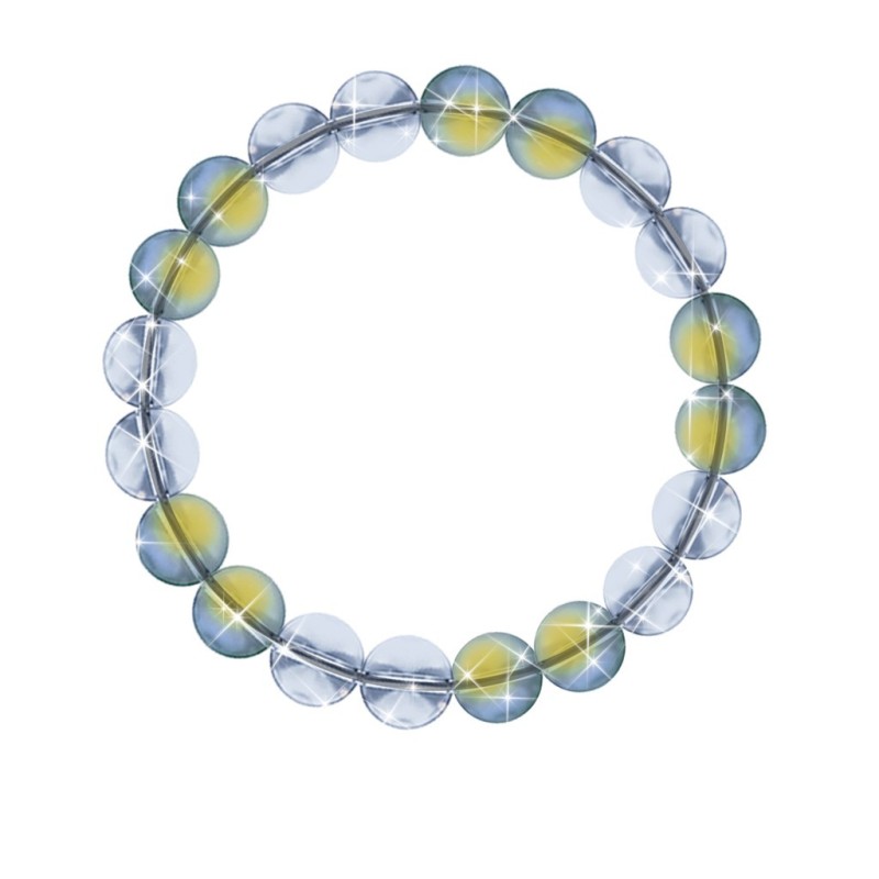 10mm Iridescent Green + Blue Shade Duo Equal Style Crystal Men`s Elastic Bracelet Embellished with Austrian Crystals