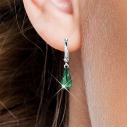 Emerald Crystal Teardrop Hoop Earrings Embellished with Premium Grade Austrian Crystals