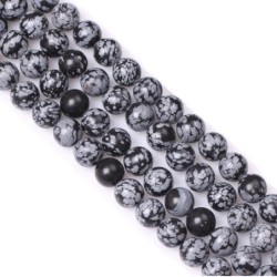 Premium Natural Snowflake Obsidian 10mm Bead Pendant 925 Silver Plated Necklace