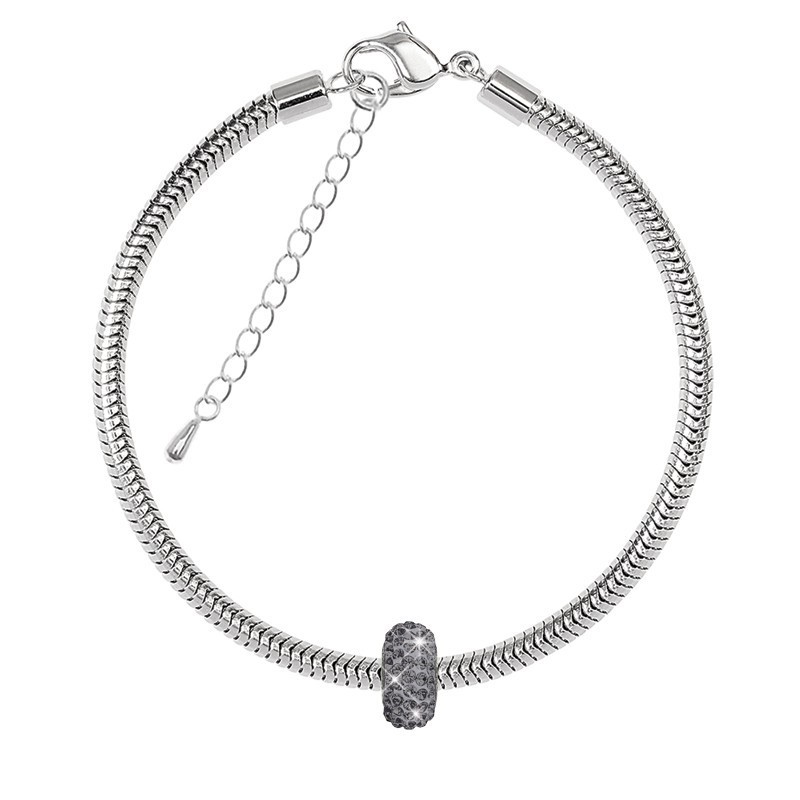 BeCharmed Pave Silver Night Bead Slim Bracelet Embellished with Premium Grade Austrian Crystals