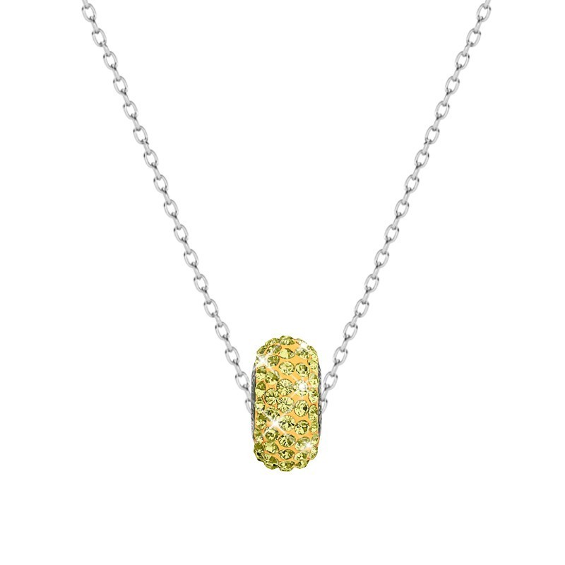 BeCharmed Pave Jonquil Bead Slim Premium Steel Necklace Embellished with Premium Grade Austrian Crystals