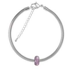 BeCharmed Pave Light Amethyst Bead Slim Bracelet Embellished with Premium Grade Austrian Crystals