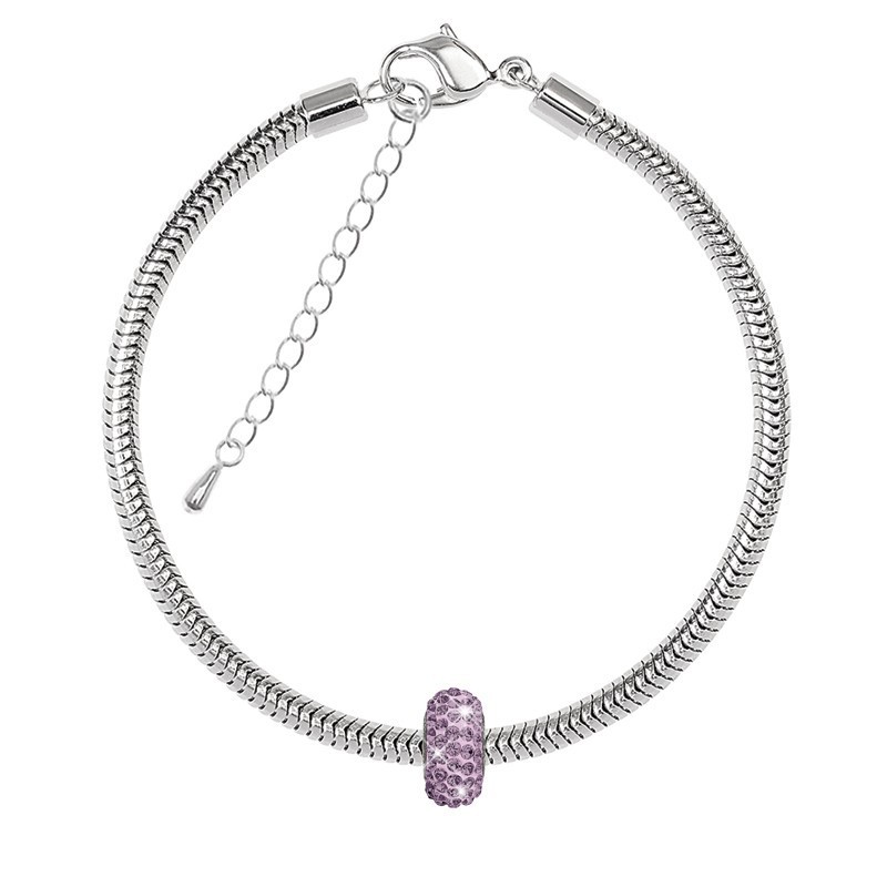 BeCharmed Pave Light Amethyst Bead Slim Bracelet Embellished with Premium Grade Austrian Crystals