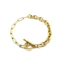 Unisex Premium Stainless Steel Oval Link Paper Clip Toggle Designer Bracelet (Made In Japan)