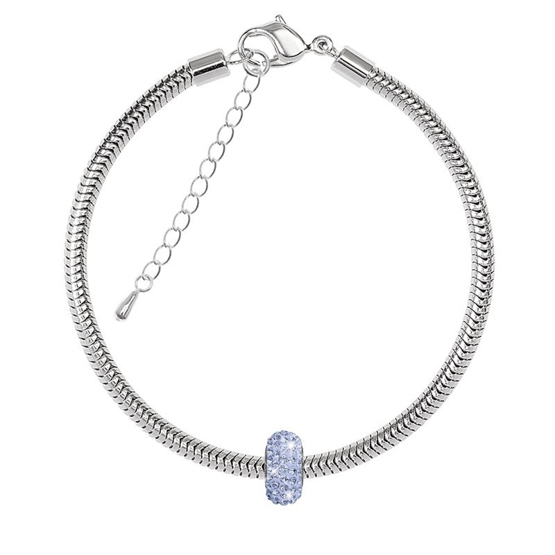 BeCharmed Pave Light Sapphire Bead Slim Bracelet Embellished with Premium Grade Austrian Crystals