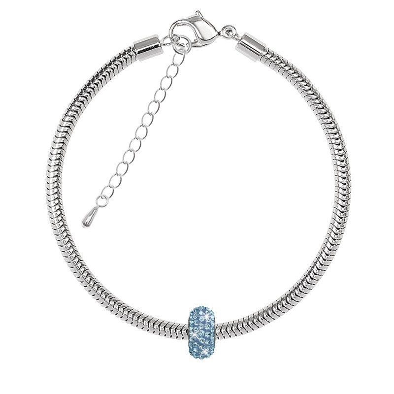 BeCharmed Pave Aquamarine Bead Slim Bracelet Embellished with Premium Grade Austrian Crystals