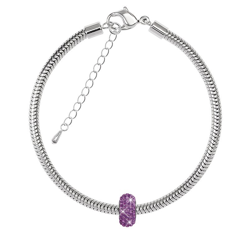 BeCharmed Pave Amethyst Bead Slim Bracelet Embellished with Premium Grade Austrian Crystals