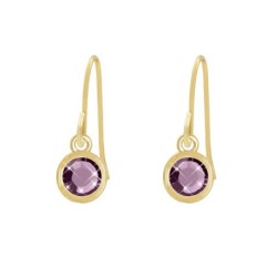 Gold Plated Amethyst Hook Earrings Embellished with Austrian Crystals