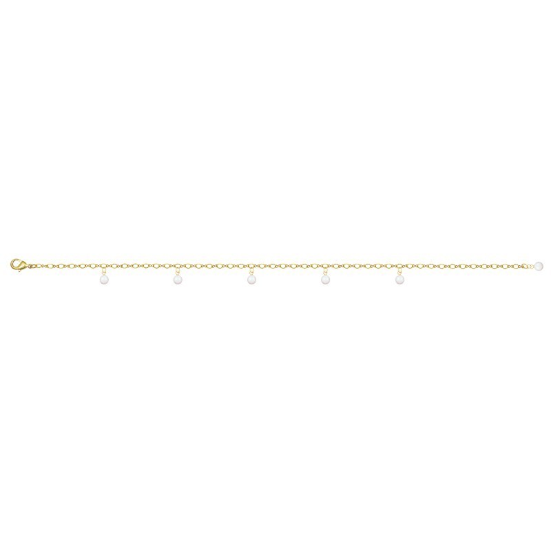 Pearlescent White Crystal Pearl Gold Dangle Anklet Embellished with Austrian Crystals