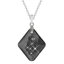 Silver Night Growing Crystal 26mm Rhombus Pendant Necklace Embellished with Premium Grade Austrian Crystals