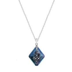 Bermuda Blue Growing Crystal 26mm Rhombus Pendant Necklace Embellished with Premium Grade Austrian Crystals