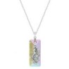 Crystal Aurora Borealis Growing Crystal 36mm Rectangle Pendant Necklace Embellished with Premium Grade Austrian Crystals