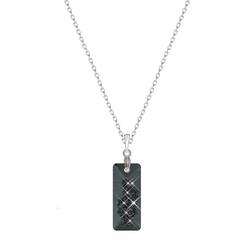 Silver Night Growing Crystal 26mm Rectangle Pendant Necklace Embellished with Premium Grade Austrian Crystals