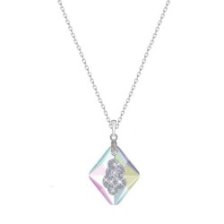 Crystal Aurora Borealis Growing Crystal 26mm Rhombus Pendant Necklace Embellished with Premium Grade Austrian Crystals