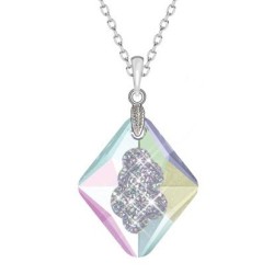 Crystal Aurora Borealis Growing Crystal 26mm Rhombus Pendant Necklace Embellished with Premium Grade Austrian Crystals