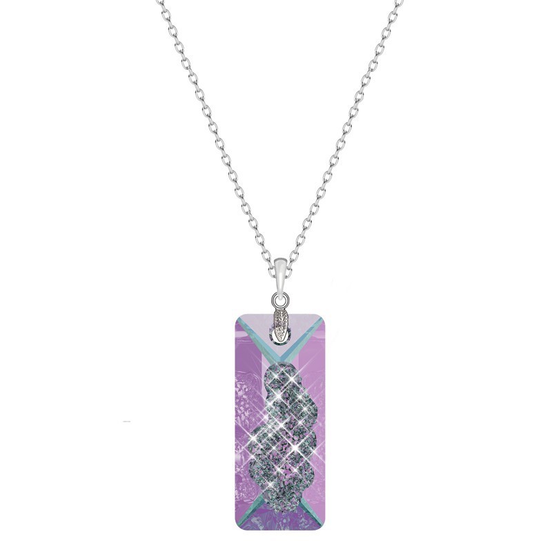 Vitrail Light Growing Crystal 36mm Rectangle Pendant Necklace Embellished with Premium Grade Austrian Crystals