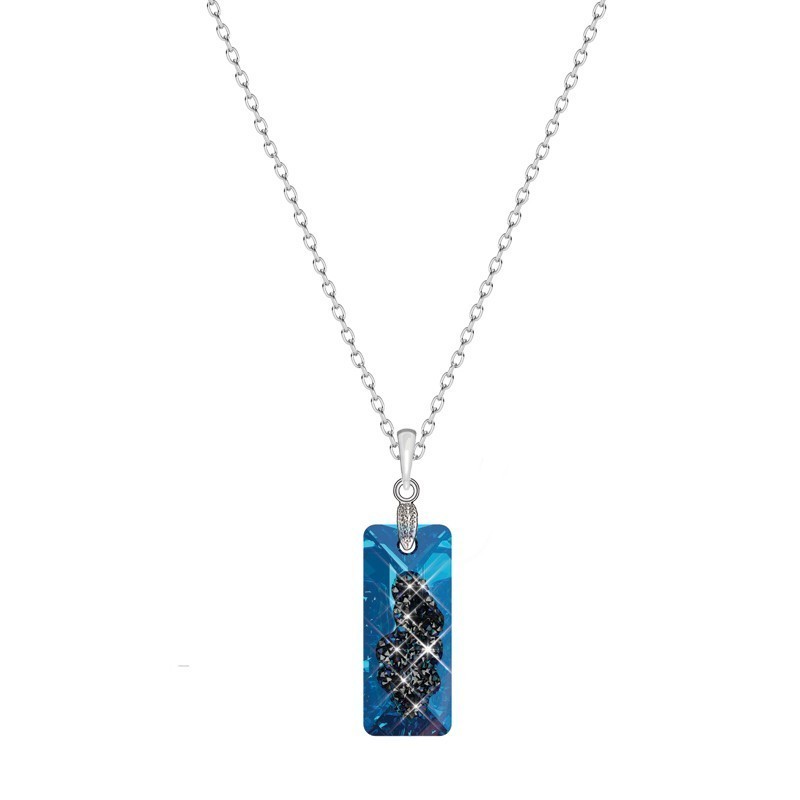 Bermuda Blue Growing Crystal 26mm Rectangle Pendant Necklace Embellished with Premium Grade Austrian Crystals