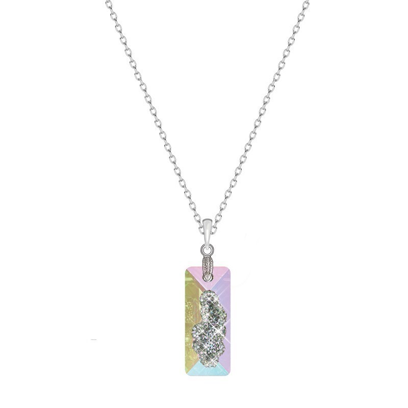 Crystal Aurora Borealis Growing Crystal 26mm Rectangle Pendant Necklace Embellished with Premium Grade Austrian Crystals