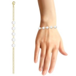 Crystal Pearlescent White Pearl Gold Plated Bracelet Embellished with Austrian Crystals