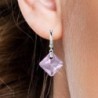 June Birthstone Light Amethyst Princess Cut Premium Austrian Crystal 18K White Gold Plated Hoop Earrings