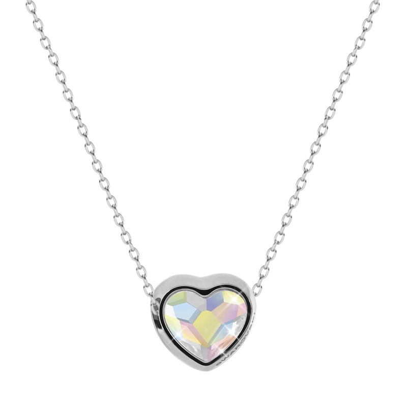 BeCharmed Heart Crystal Aurora Borealis Steel Choker Embellished with Premium Grade Austrian Crystal