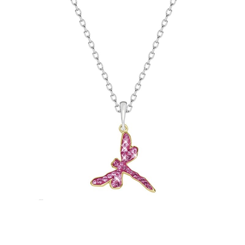 Rose Dragonfly Pave Stainless Steel Pendant Necklace Embellished with Premium Grade Austrian Crystal