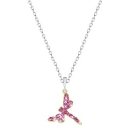 Rose Dragonfly Pave Stainless Steel Pendant Necklace Embellished with Premium Grade Austrian Crystal