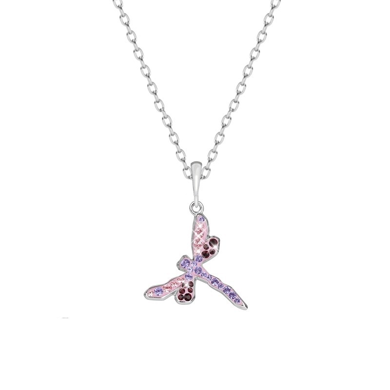 Light Rose Dragonfly Pave Stainless Steel Steel Pendant Necklace Embellished with Premium Grade Austrian Crystal