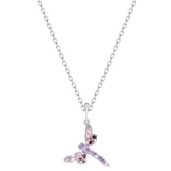 Light Rose Dragonfly Pave Stainless Steel Steel Pendant Necklace Embellished with Premium Grade Austrian Crystal