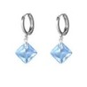 March Birthstone Aquamarine Princess Cut Premium Austrian Crystal 18K White Gold Plated Hoop Earrings