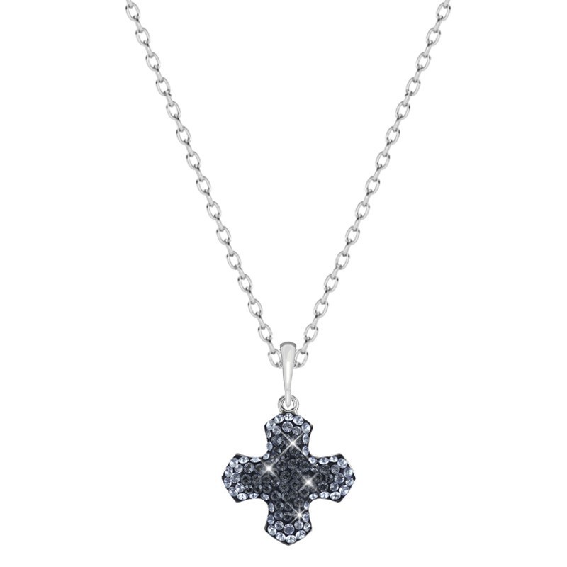 Silver Night Light Sapphire Pave Greek Cross Pendant Necklace Embellished with Premium Grade Austrian Crystals