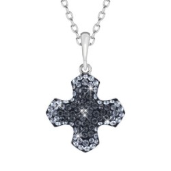 Silver Night Light Sapphire Pave Greek Cross Pendant Necklace Embellished with Premium Grade Austrian Crystals