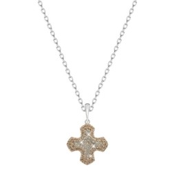 Light Peach Pave Greek Cross Pendant Necklace Embellished with Premium Grade Austrian Crystals